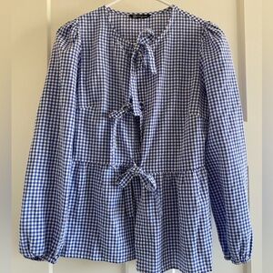 Blue Gingham Tie-Front Top